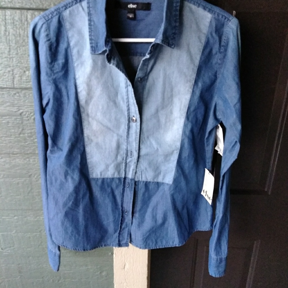 else Two-Tone Denim Long Sleeve Button Down